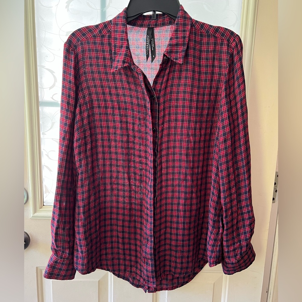 Liverpool Jeans Co size L long sleeve button up lightweight flannel blue and red